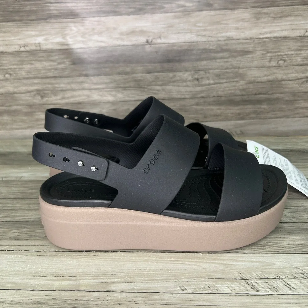 Crocs Brooklyn Low Wedge Sandals Black Platform Womens Size 7